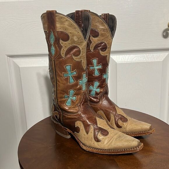 🔥Custom Soft Leather Stitched Western Pecos Bill Cowgirl Boots Wood Soles Sz 5 - Picture 1 of 13